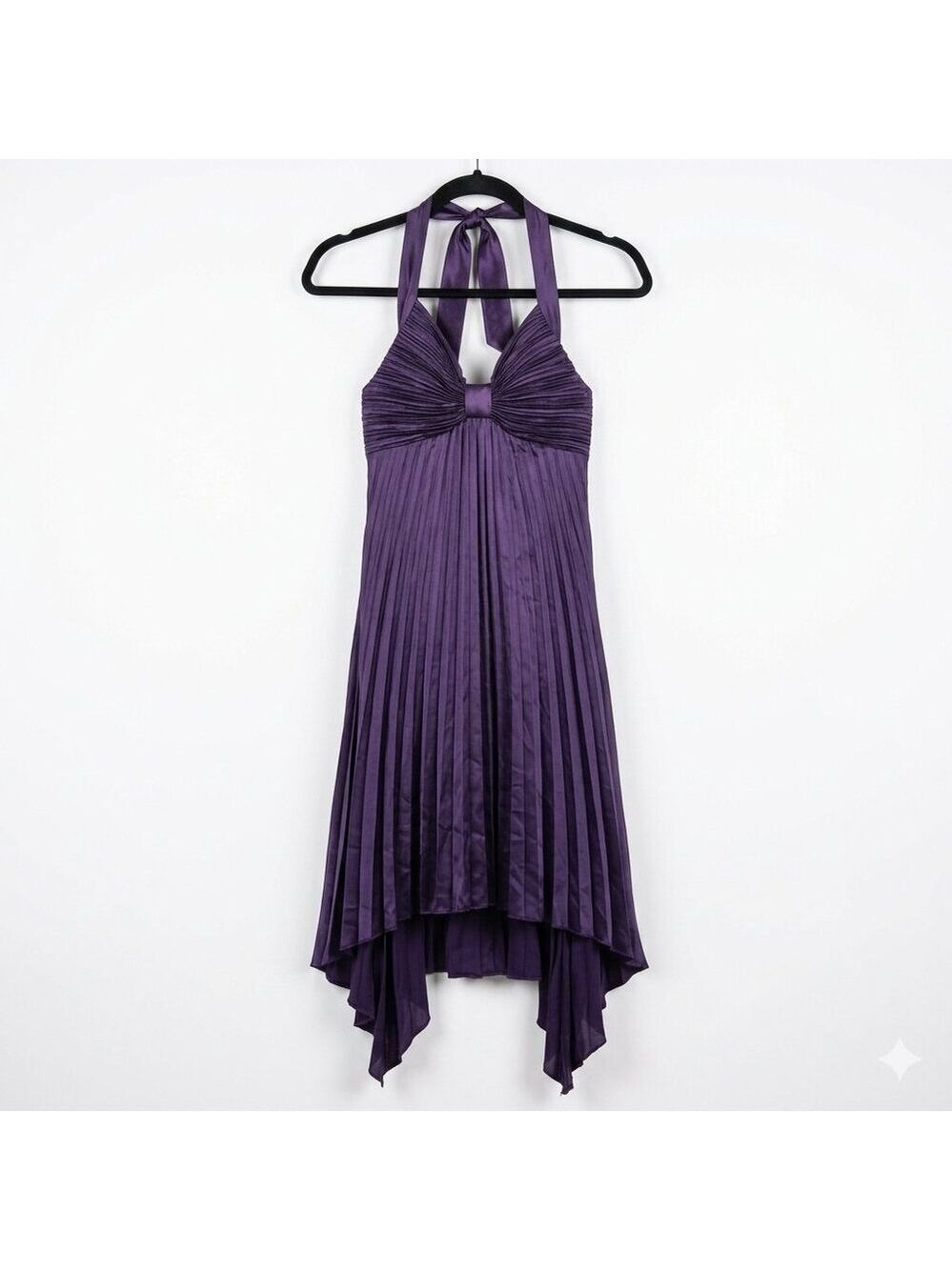 Purple Pleated Halter Dress Handkerchief Hem Y2K Fairycore Small 0499 - Picture 2 of 5